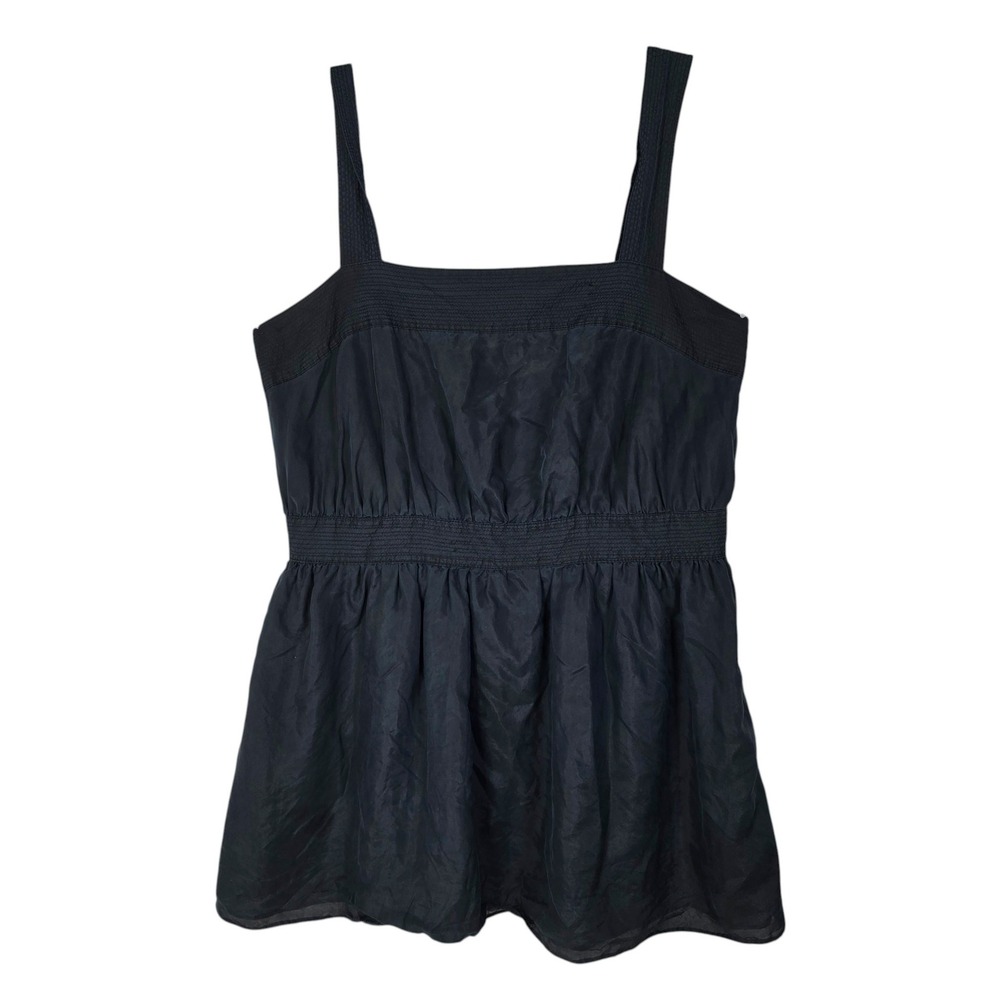 Alfani Black 100% Silk Smocked Empire Waist Peplum Tank Top Blouse Woman 10